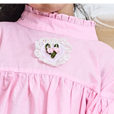 Cotton Woven Full Sleeves heart embroidered lace on Dress Chest