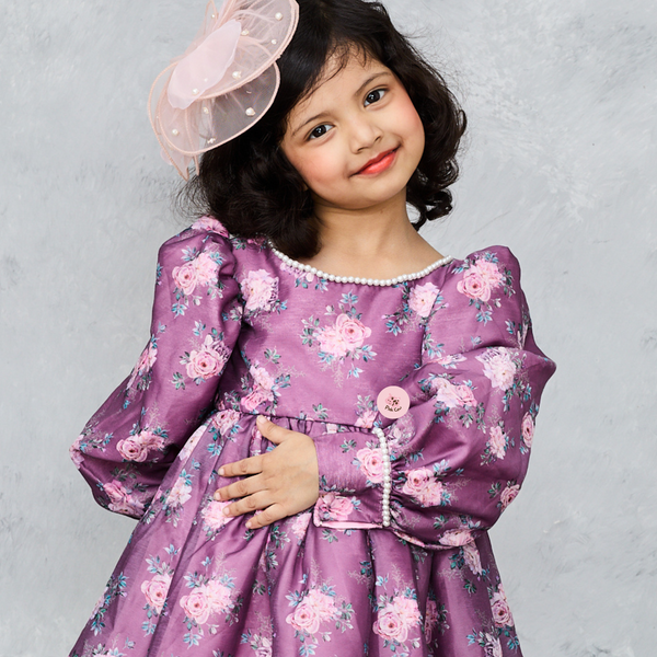 Old Rose Floral Full Sleeve English Dress