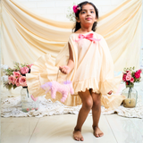 Cotton Woven Sleeveless Ruffled Dress  With Pink Bow And Shorts