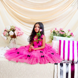 Net Woven Sleeveless Small Bow Stitched on Hot Pink Gown
