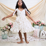 Cotton Woven Sleeveless Cream Dress With WhiteTie up Straps