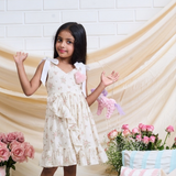 Cotton Woven Sleeveless Cream Dress With WhiteTie up Straps