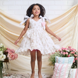 Cotton Woven Sleeveless Cream Dress With WhiteTie up Straps