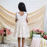 Cotton Woven Sleeveless Cream Dress With WhiteTie up Straps