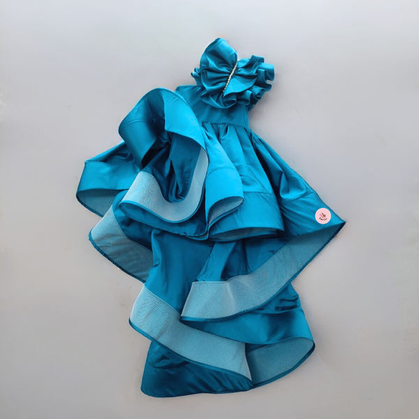 Teal Blue silk ruffled gown