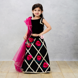 Midnight Elegance Black Scuba Ghaghra Choli with Floral Gotta Lace Detailing