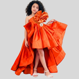 Orange silk ruffled gown
