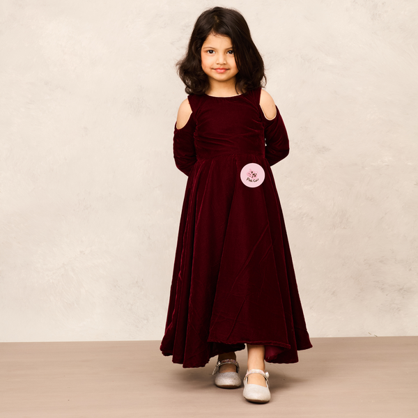 Gorgeous Full Sleeves Maroon Velvet Gown