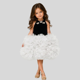 Pinkcow Velvet Halter Neck Butterfly Embellished Ruffle Tulle Party Dress - Black & Red