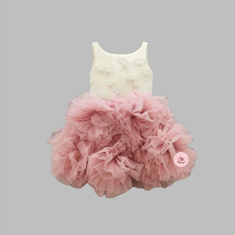 Sequins work ruffled dress with big flowers