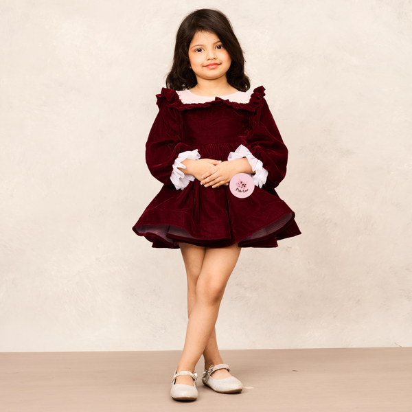 Elegant Maroon Velvet Full Sleeves Dress for Special Occasions