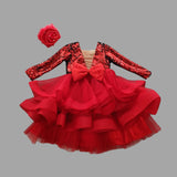Radiant in Red Sequin Embellished Chest Dress with Allure Net Bottom
