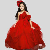 Red Draped Gown with Big Velvet Bow