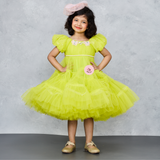 Dolls Wear Out Green Puff Sleeves Gown with Butterfly Embroidery and Pearl Work