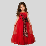 Mini me Red Sequenced Asymmetrical Gown