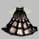 Flower And Pearls Embellished Ruffle Frilly Black Dress