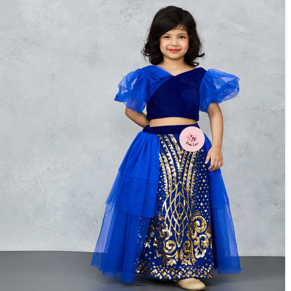 ROYAL BLUE STYLISH GHAGHRA CHOLI WITH GOLD EMBROIDERY