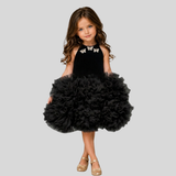 Pinkcow Velvet Halter Neck Butterfly Embellished Ruffle Tulle Party Dress - Black & Red