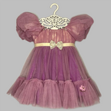 Puff Sleeves And Ruffle Hem Lavender Fancy Dress
