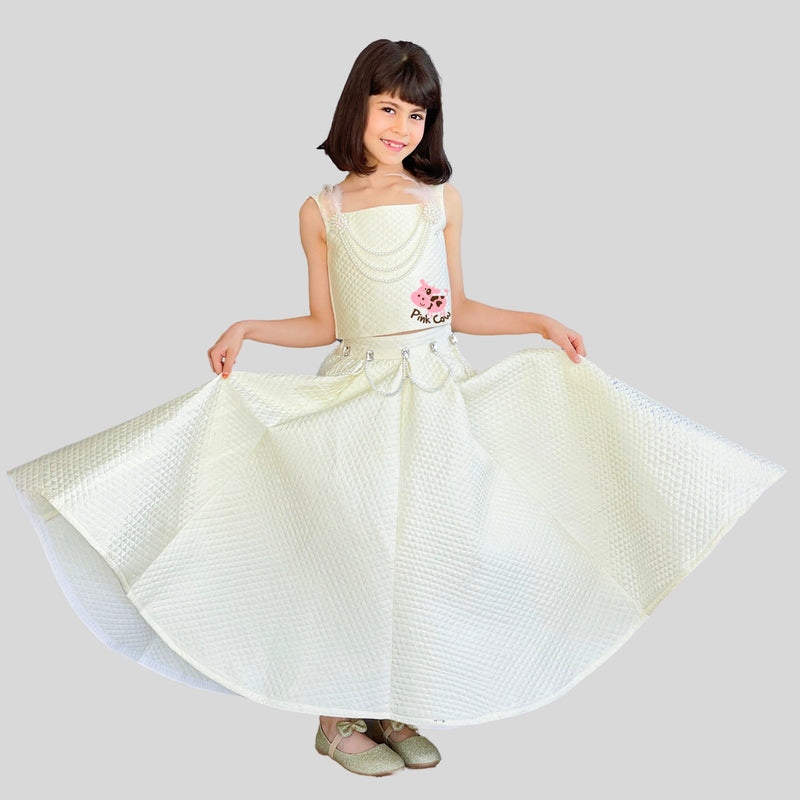 Mini me ghaghra choli in quilted cream silk