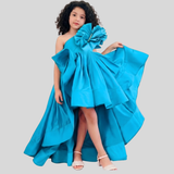Teal Blue silk ruffled gown