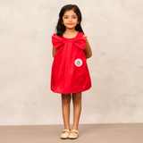 "Elegant A-Line Red Taffeta Dress with Box Pleats & Bow