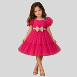 Puff Sleeves And Ruffle Hem Fancy Dress