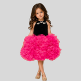 Pinkcow Velvet Halter Neck Butterfly Embellished Ruffle Tulle Party Dress - Black & Red