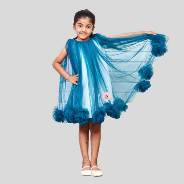 Teal Blue pompom flared dress