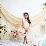 Cotton Woven Sleeveless Ruffled Dress  With Pink Bow And Shorts