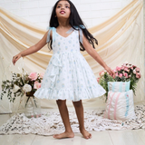 Cotton Woven Sleeveless White Dress With Light Blue Tie up Straps