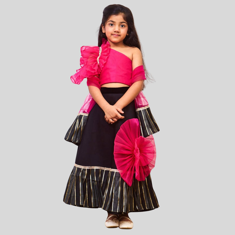 Hot Pink Organza ghaghra choli