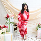 Cotton Woven Full Sleeves Strawberry Printed Cord Set Red