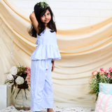 Cotton Woven Sleeveless Horizontal Striped Cord Set Aqua Blue