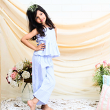 Cotton Woven Sleeveless Horizontal Striped Cord Set Aqua Blue
