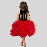 Pinkcow Velvet Halter Neck Butterfly Embellished Ruffle Tulle Party Dress - Black & Red