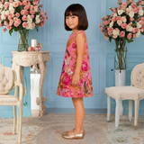 Charming Pink Dress Featuring a Vibrant Panther, Bird, and Butterfly Motif