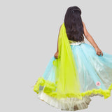 Dreamy Cinderella Ghaghra choli with Silver lines embellishments and  green flowers and frills