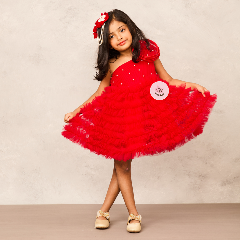 Swirly One Shoulder RED Dress