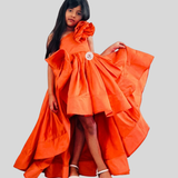Orange silk ruffled gown