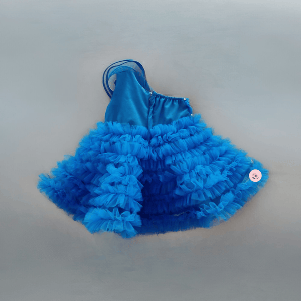 Swirl Ruffled Ink Blue One Shoulder Dress
