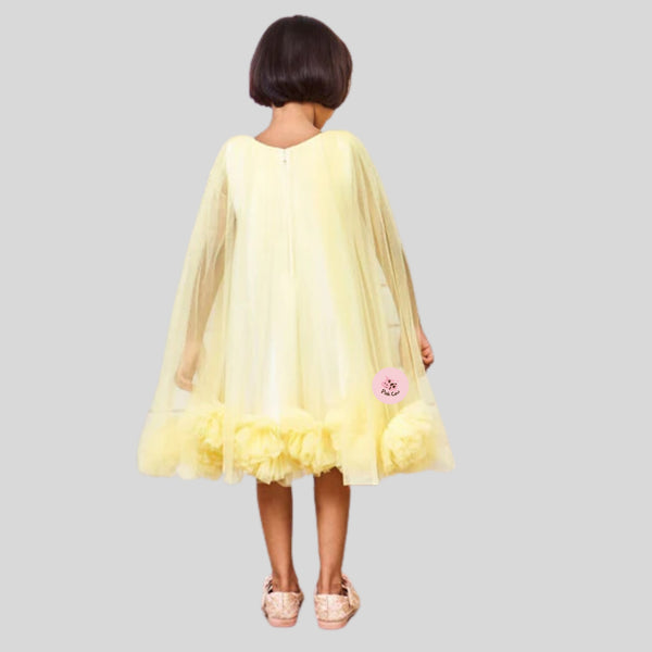 Yellow pompom flared dress