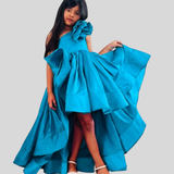 Teal Blue silk ruffled gown
