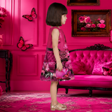 Charming Hot Pink Floral Dress Featuring a Leopard Print and Butterfly Motifs