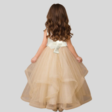 SLEEVELESS GOWN WITH FRONT PEARL & MINI FLOWER DETAIL FEATURING A STYLISH ZIP CLOSURE