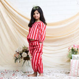 Cotton Woven Full Sleeves Strawberry Printed Cord Set Red