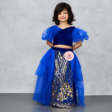 ROYAL BLUE STYLISH GHAGHRA CHOLI WITH GOLD EMBROIDERY