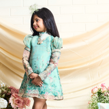 Chanderi Woven Full Sleeves Multi-colour Floral Printed Dress