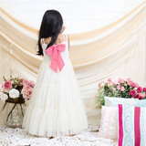 Net Woven Sleeveless Small Bow Stitched on White Gown