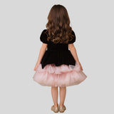 Pinkcow Velvet And Net Short Sleeves Layered Ruffled Dress - Black And Pink